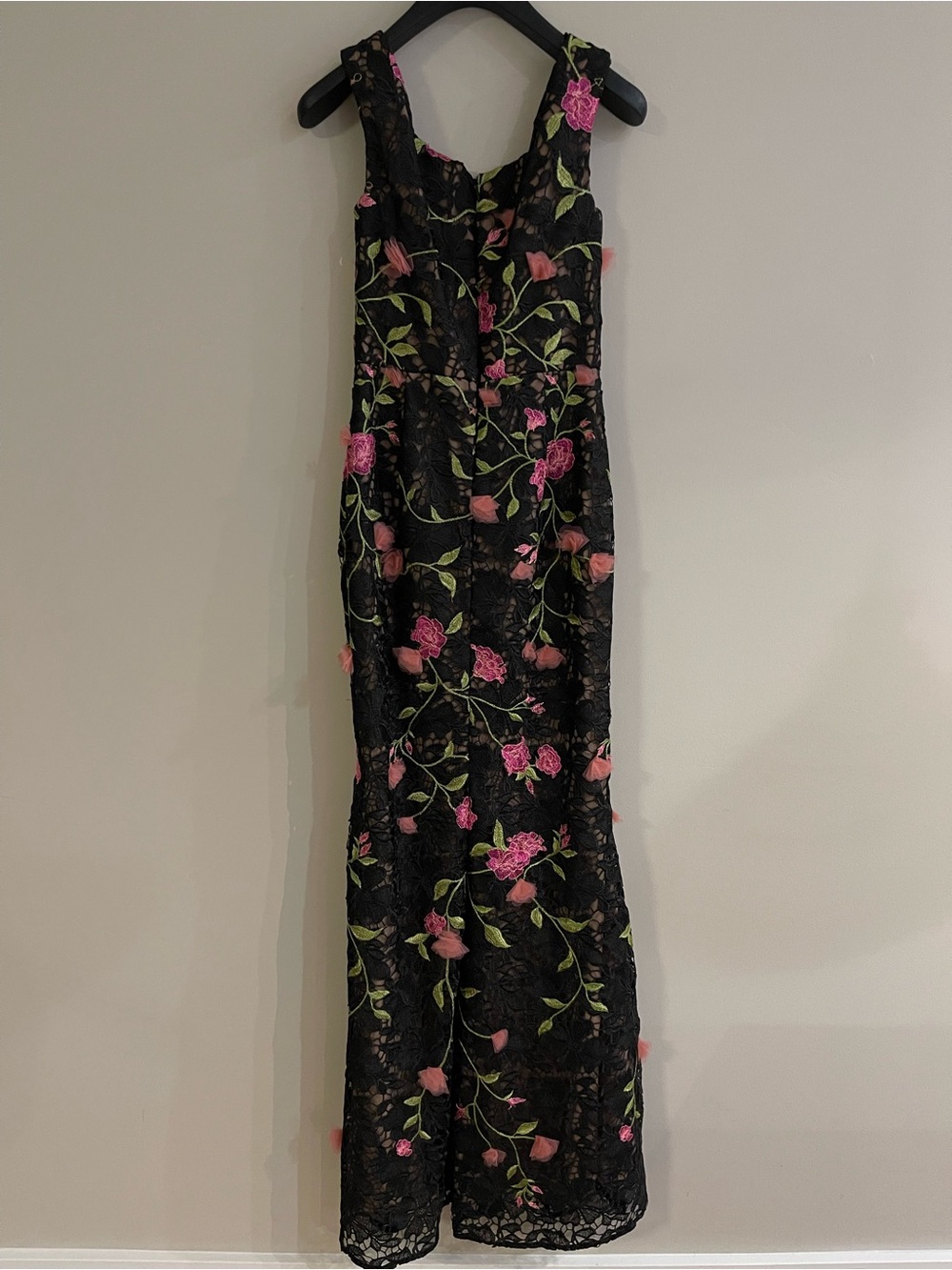 DRESS THE POPULATION Josie Floral Appliqué Sleeveless Gown In Black Multi Size S - Picture 16 of 17